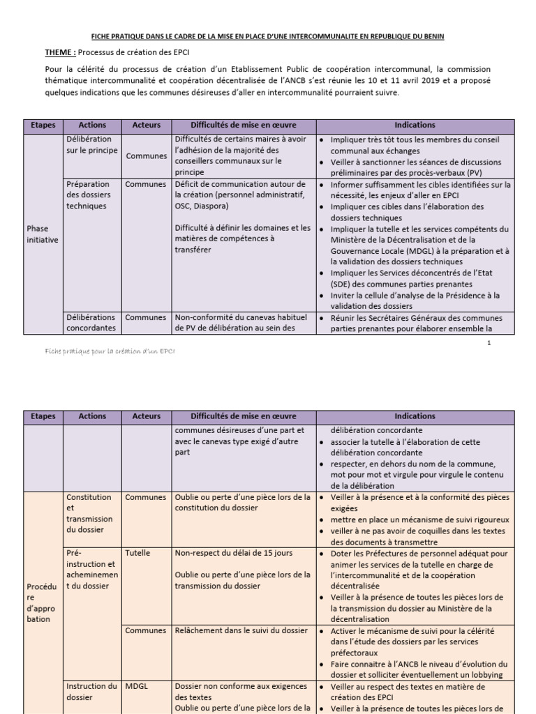 Création d'un EPCI au Bénin : Guide Pratique | PDF