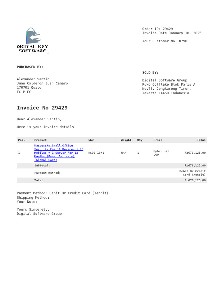 Kaspersky Invoice for Alexander Santin | PDF