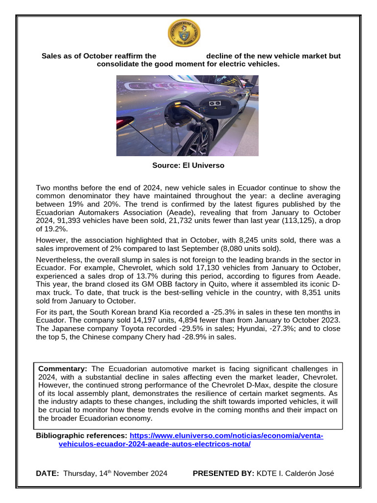 Electric Vehicle Sales Rise in Ecuador | PDF