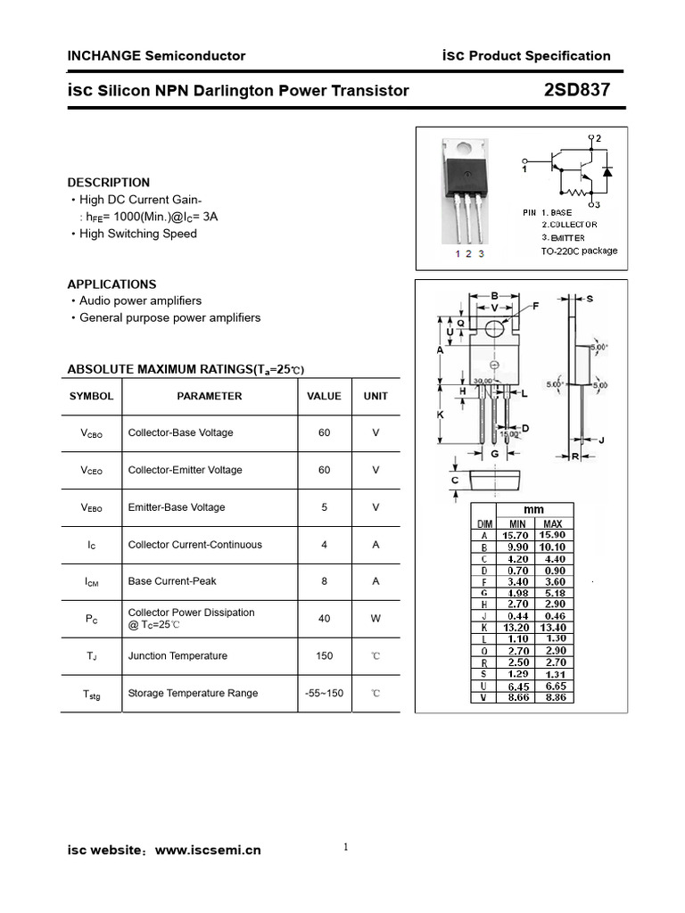 D837 | PDF | Bipolar Junction Transistor | Semiconductor Devices