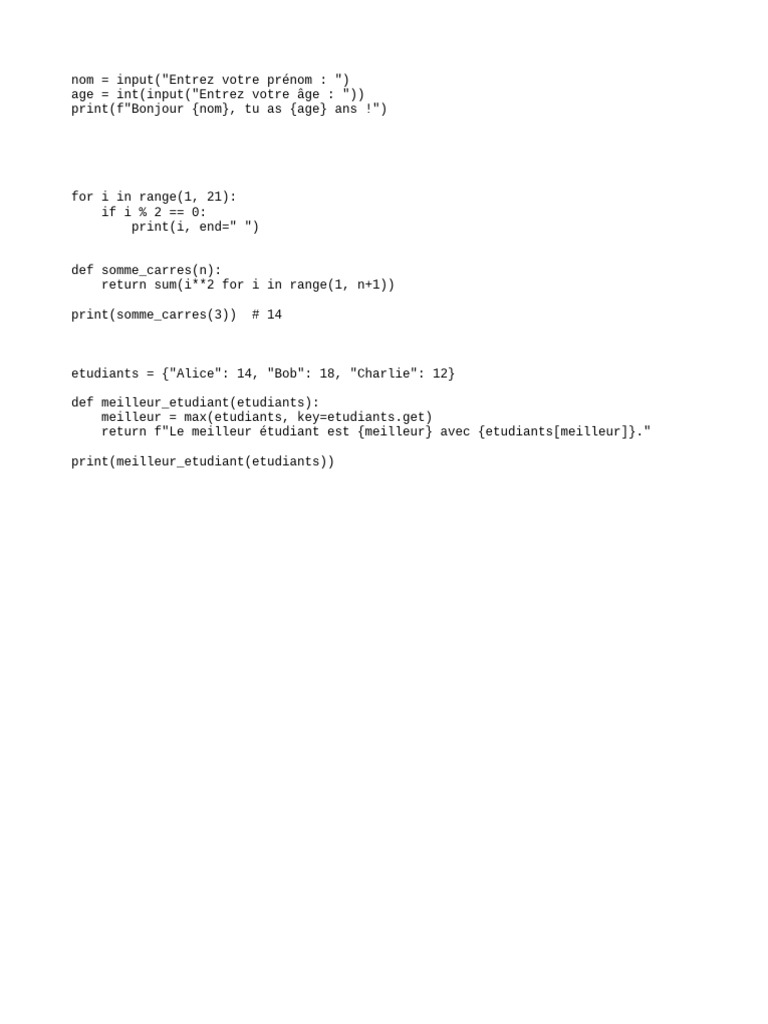 Code Python : Interactions et Fonctions | PDF