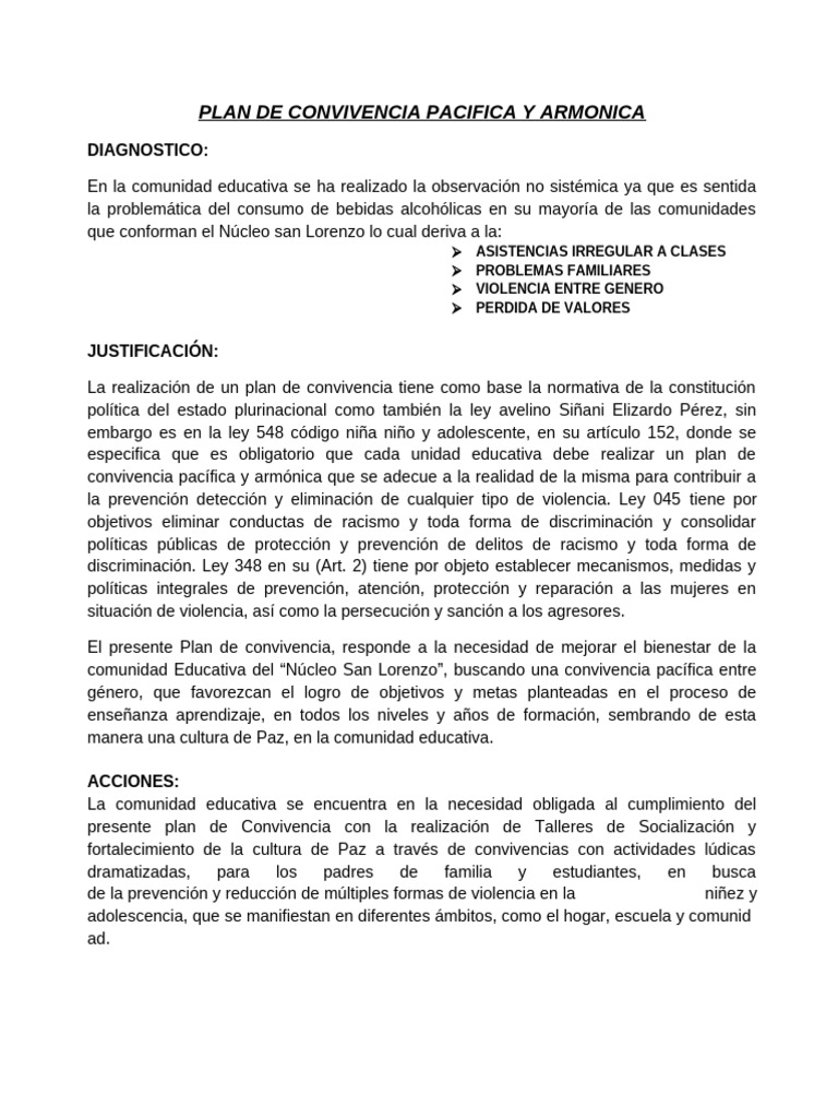 Plan de Convivencia Escolar 2025 | PDF | Evaluación | Violencia