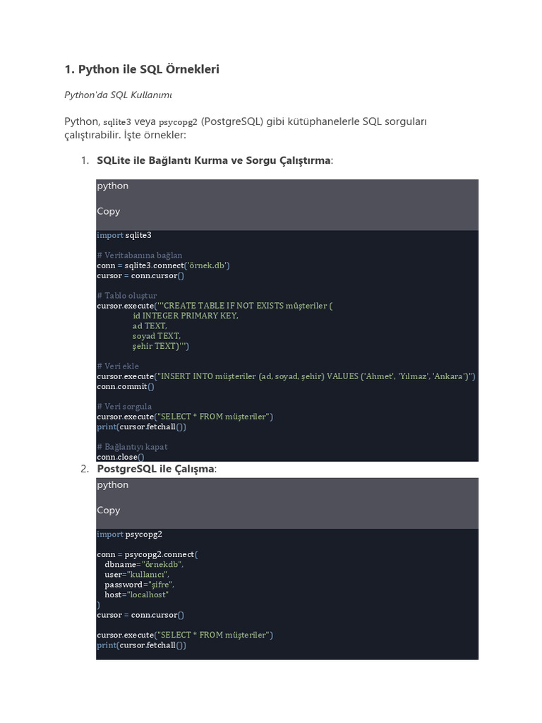 Python Ile SQL Örnekleri | PDF