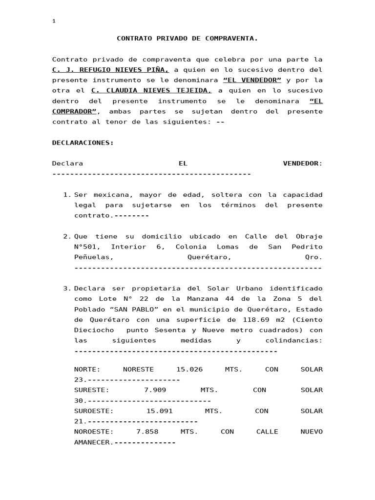 COMPRAVENTA Machote | PDF