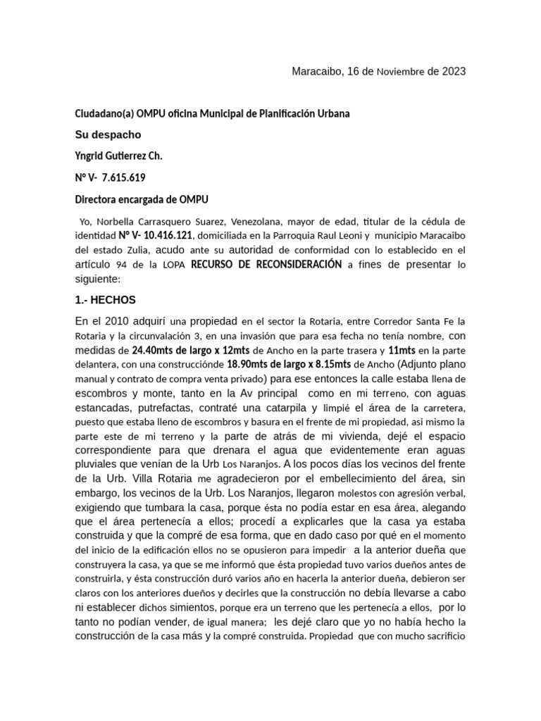Recurso de Reconsideración OMPU Maracaibo | PDF | Ingeniería Ambiental ...