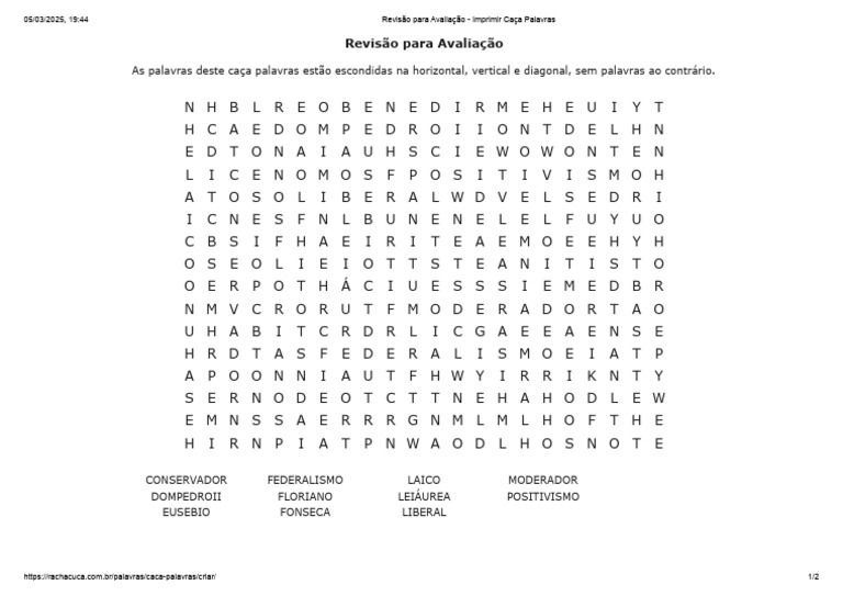 Caça-Palavras: Revisão e Avaliação | PDF