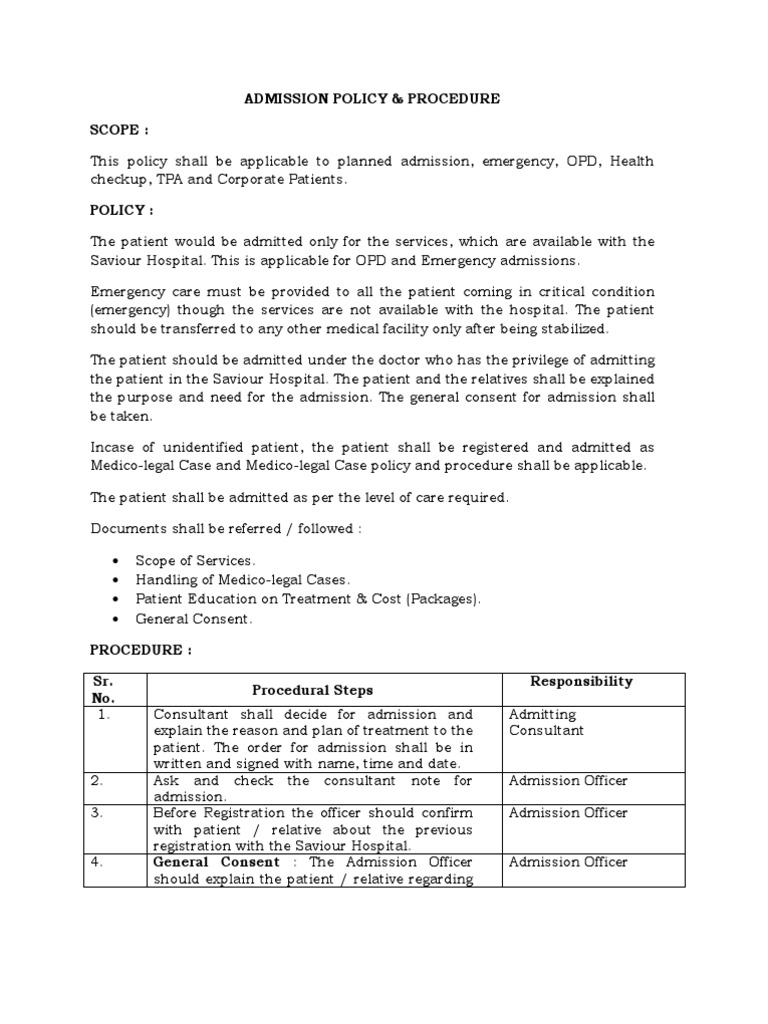 Admission Policy | PDF | Patient | Identity Document