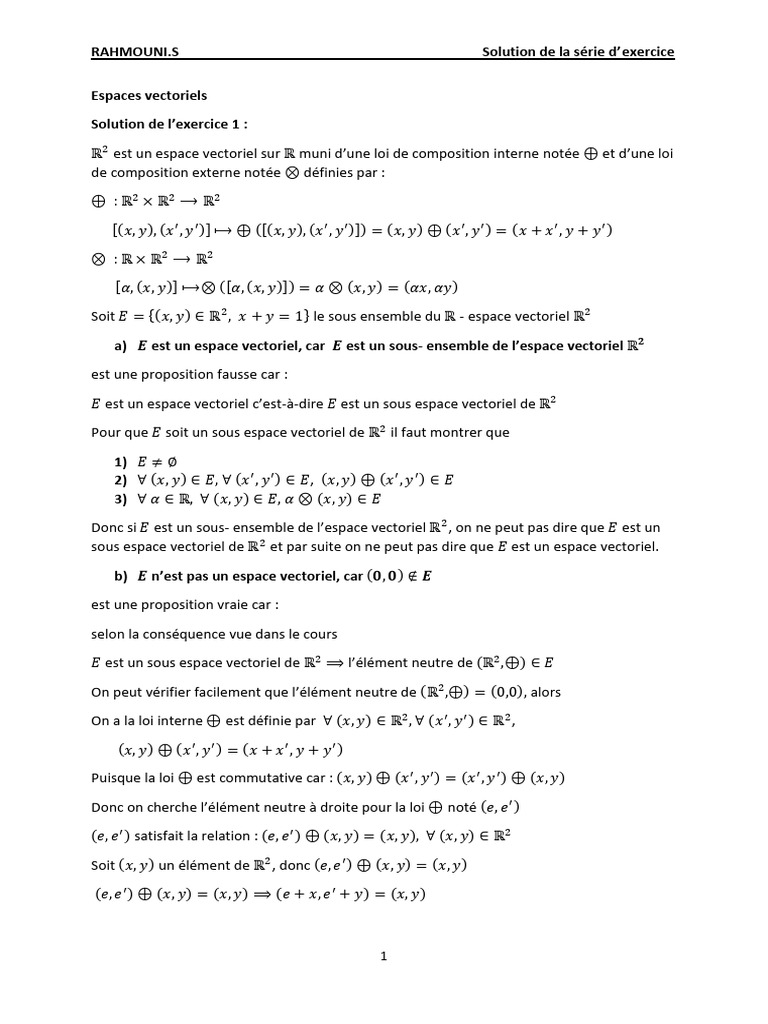 Espaces vectoriels : solutions d'exercices | PDF | Base (algèbre ...