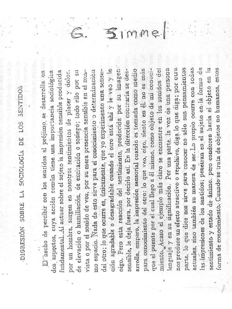 Clase 4 - Simmel. Digresion Sobre La Sociologia de Los Sentidos Pag 1 ...