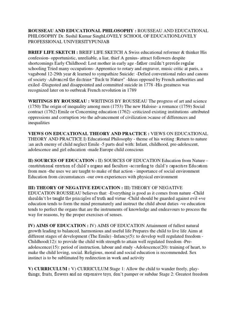 Download Jean Jacques Rousseau Philosophy Of Education Background