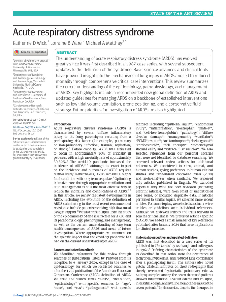 Acute Respiratory Distress Syndrome | PDF | Pulmonology | Medical ...