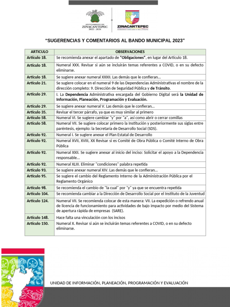 Sugerencias al Bando Municipal 2023 | PDF