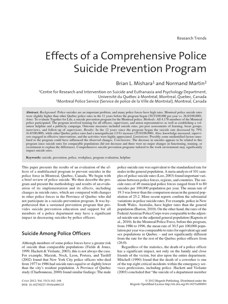 Mishara Martin 2012 Effects of A Comprehensive Police Suicide ...