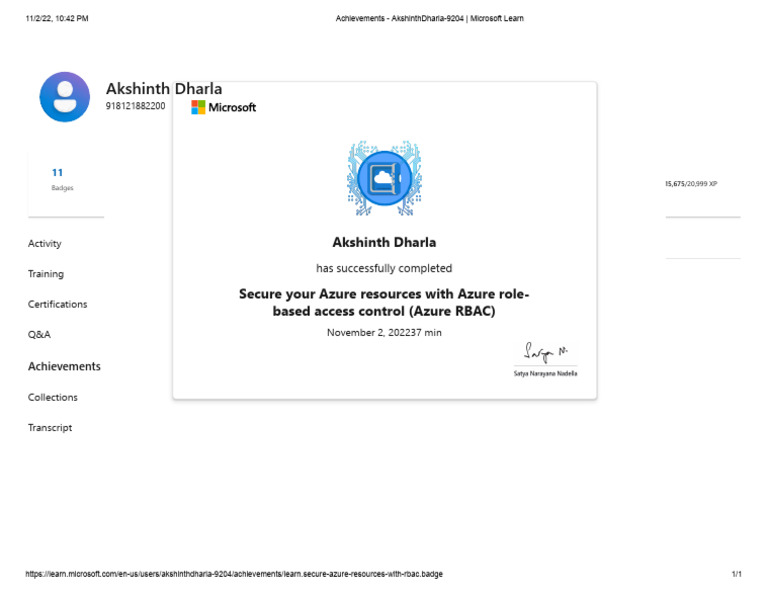 Secure Azure Resources Badge-10 Akshinth Dharla | PDF