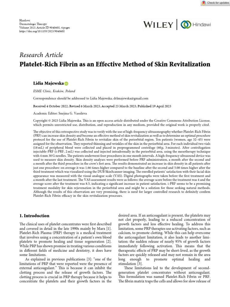 (2023) Platelet Rich Fibrin As An Effective Method of Skin ...