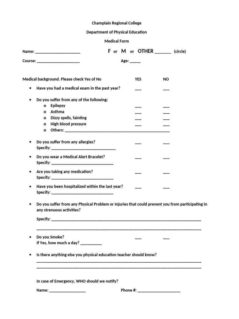 Medical Form 2024 | PDF