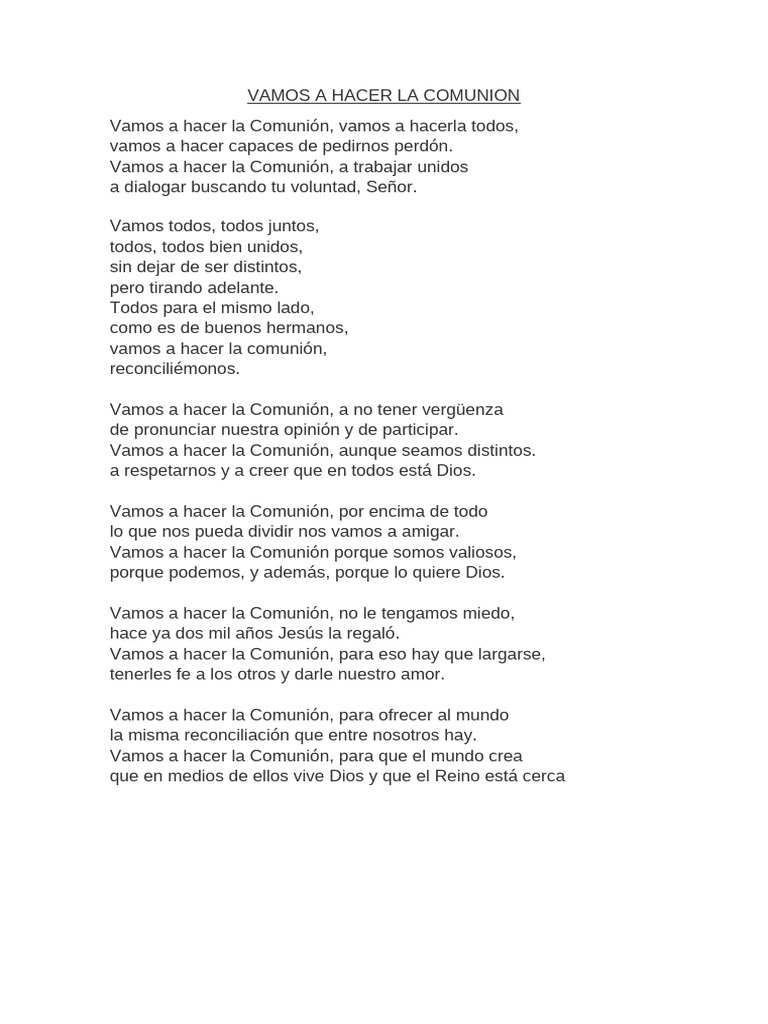 VAMOS A HACER LA COMUNION CAncion | PDF