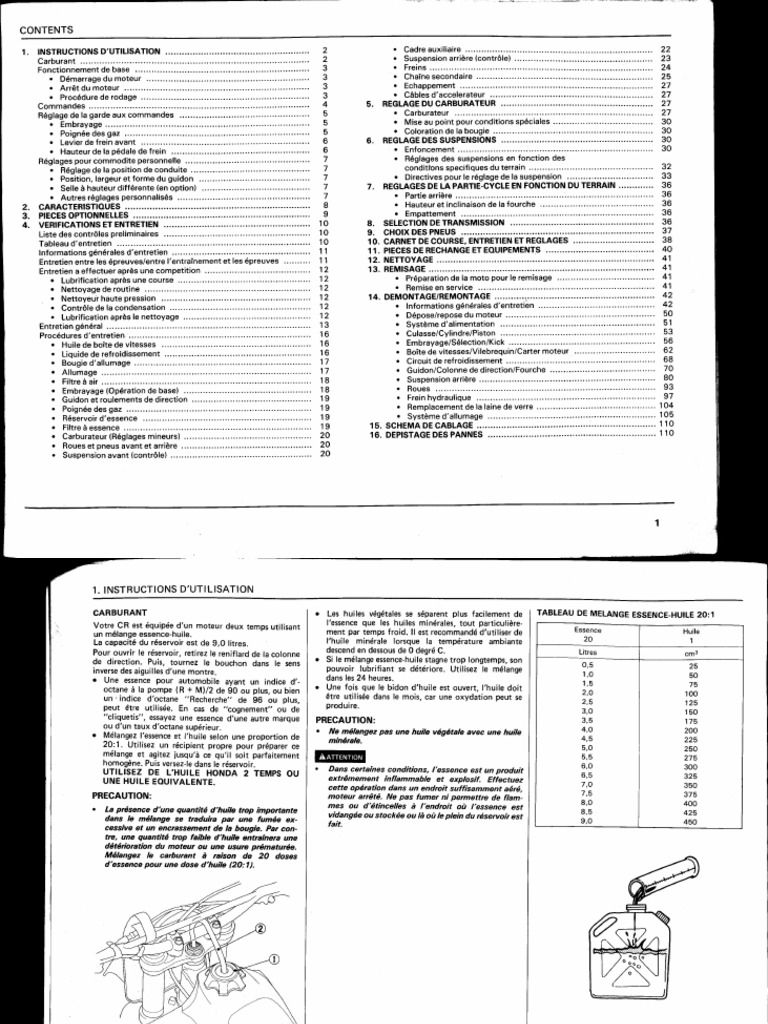 HONDA CR500R オーナーズメンテナンスマニュアル Honda cr500 Owners Manual Fra | PDF