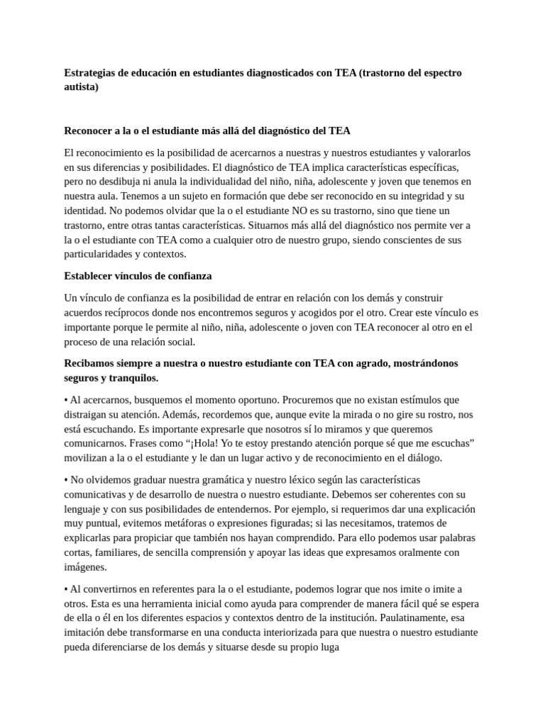 Estrategias educativas para estudiantes con TEA | PDF | Autismo ...