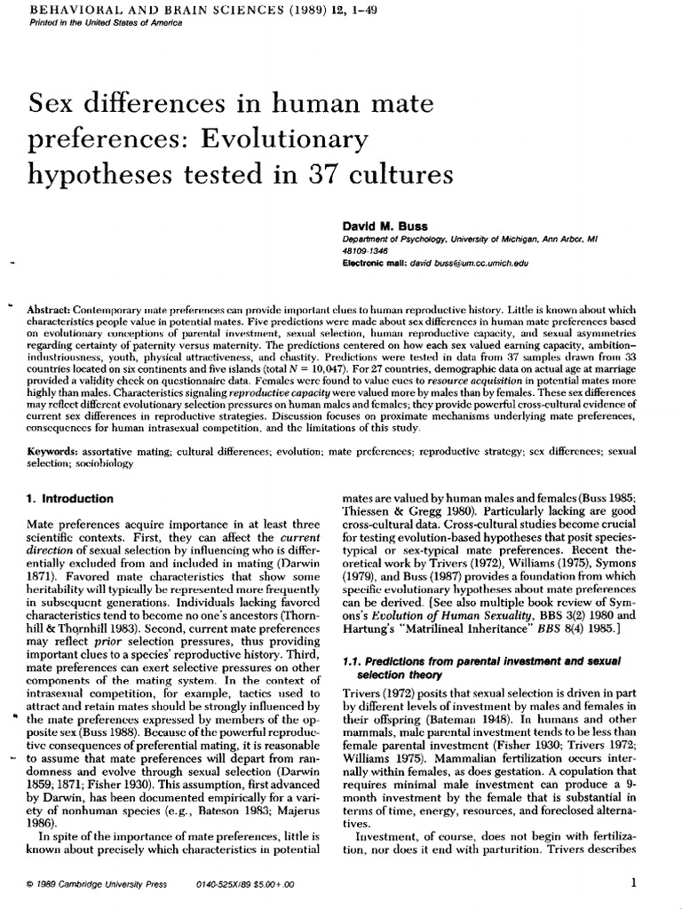 Buss 1989 Sex Differences in Human Mate Preferences | PDF