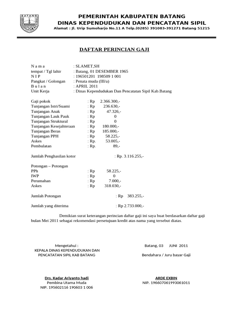 Daftar Perincian Gaji | PDF
