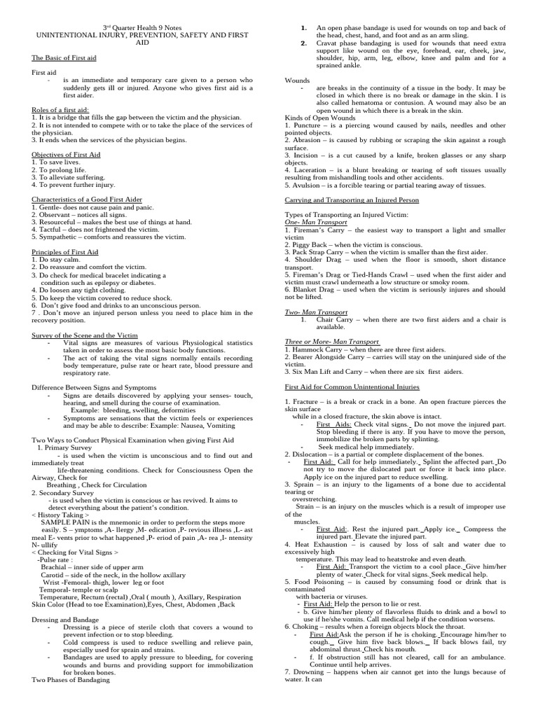 3RD Quarter Health Notes | PDF | First Aid | Burn
