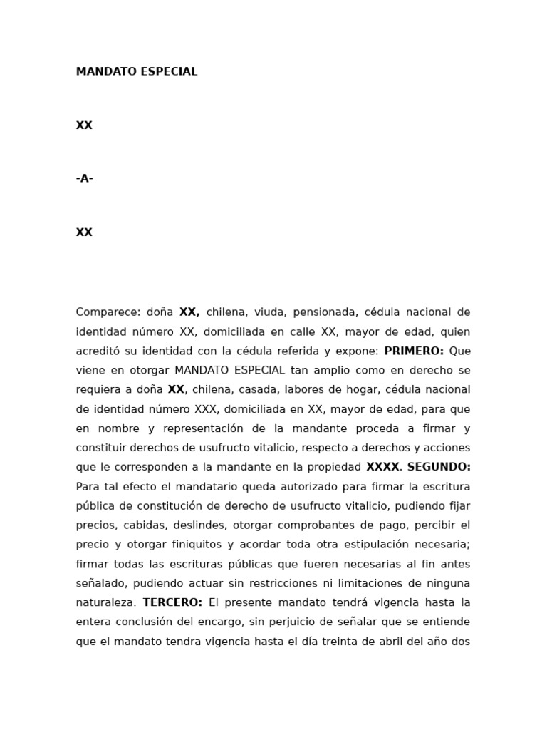 Modelo de Mandato Especial Notarial | PDF