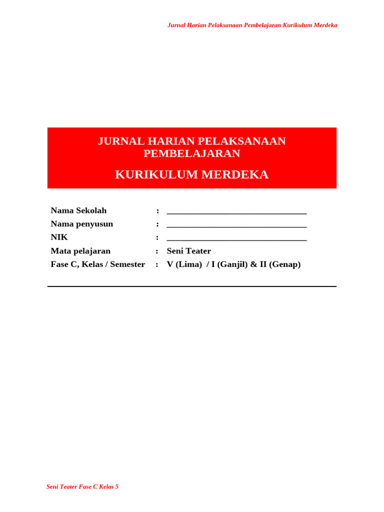 Jurnal Pembelajaran Seni Teater Kelas 5 | PDF
