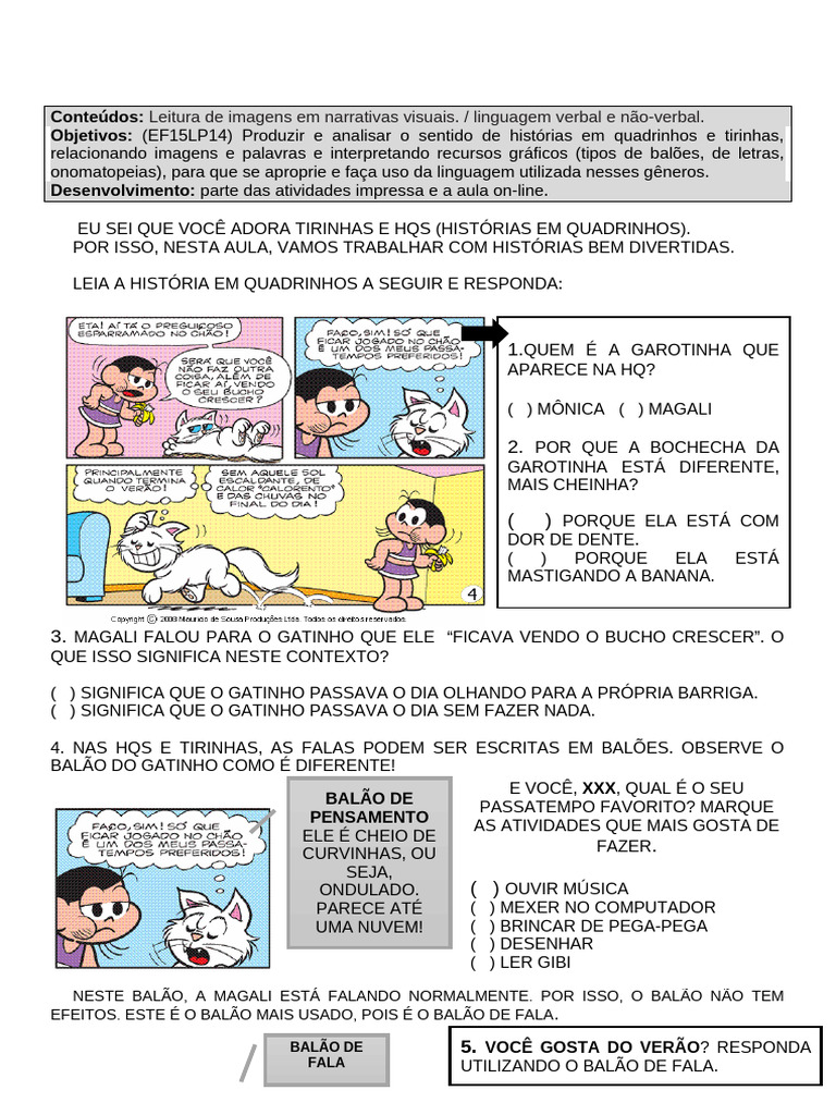 Adaptada HQ Texto Verbal Não Verbal Histórias em Quadrinhos | PDF ...
