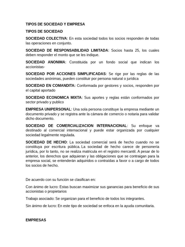 Tipos de Sociedades y Empresas | PDF | Business | Sociedad