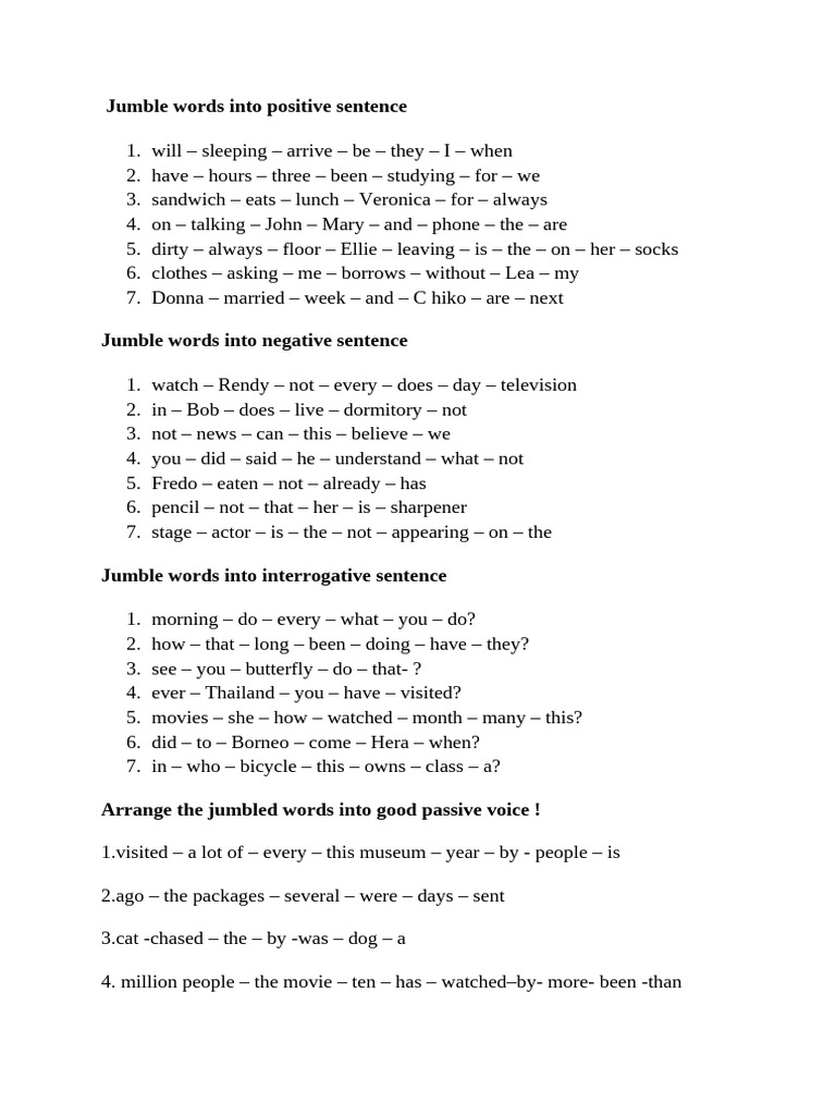 Jumble Words Into Positive Sentence Past Continuous Tense | PDF