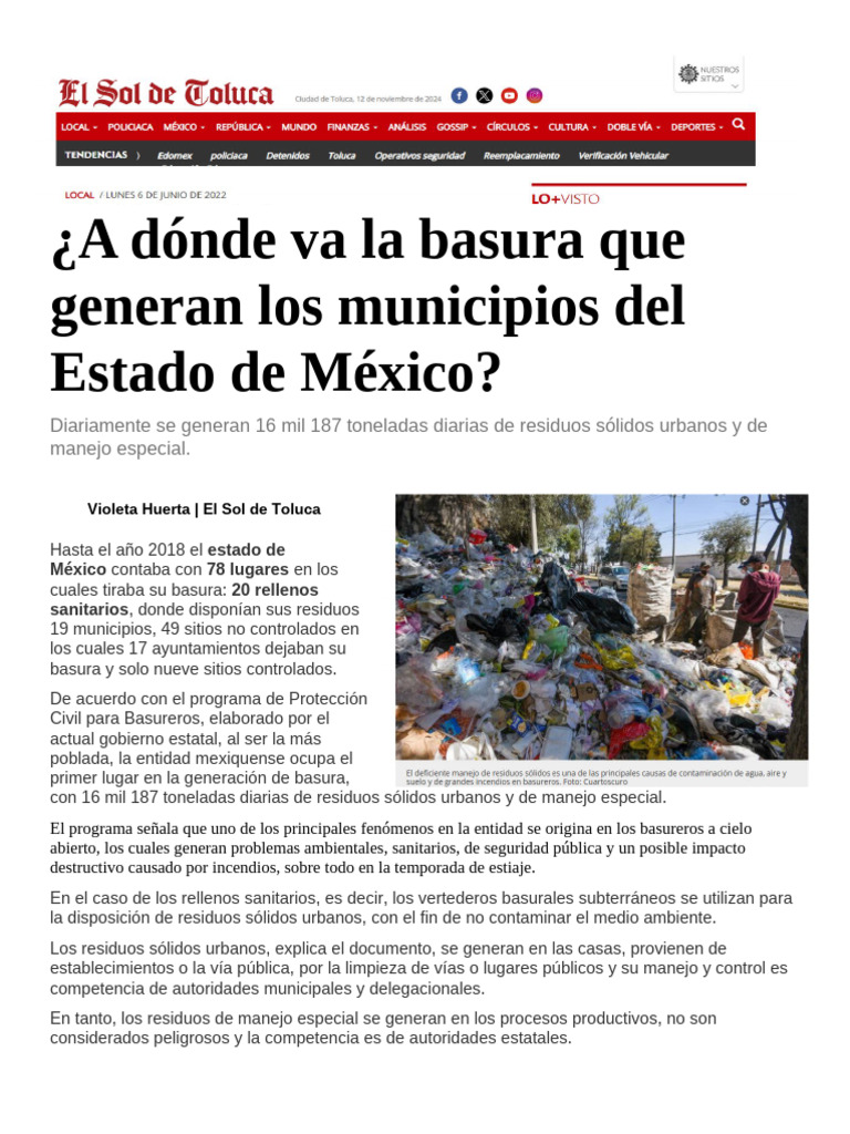 A Dónde Va La Basura Que Generan Los Municipios Del Estado de México ...