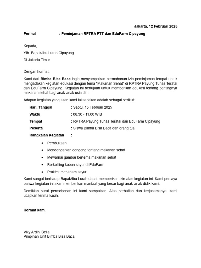 Permohonan Peminjaman RPTRA PTT | PDF