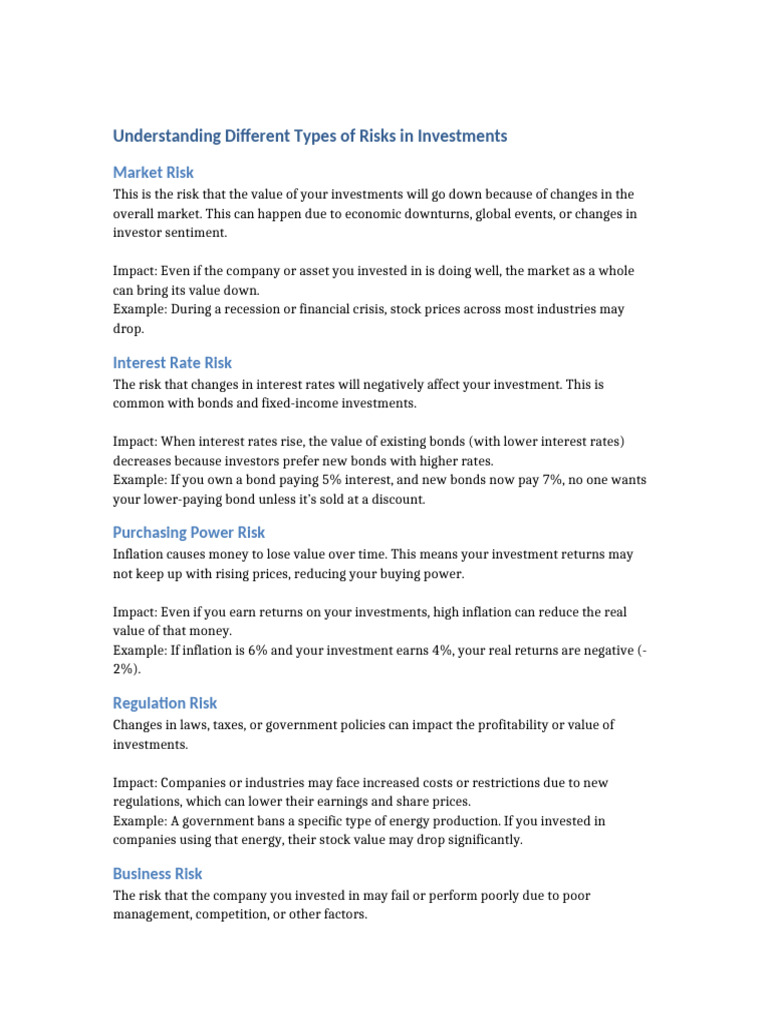 Types of Investment Risks Explained | PDF | Investing | Financial Risk