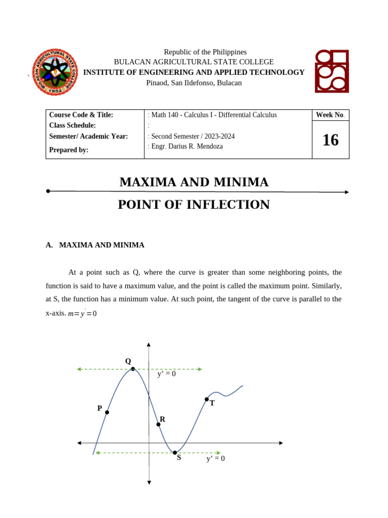 Week No. 16 - Maxima, Minima and Point of Inflection | PDF ...