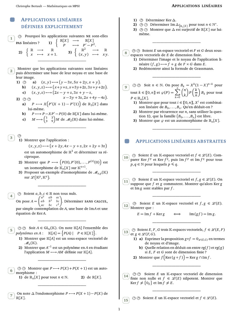 Applications Linéaires en Mathématiques MPSI | PDF | Espace vectoriel ...