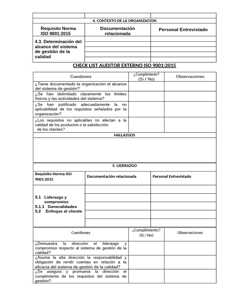 Check List Norma ISO 9001-2015 | PDF | Sistema de manejo de calidad ...