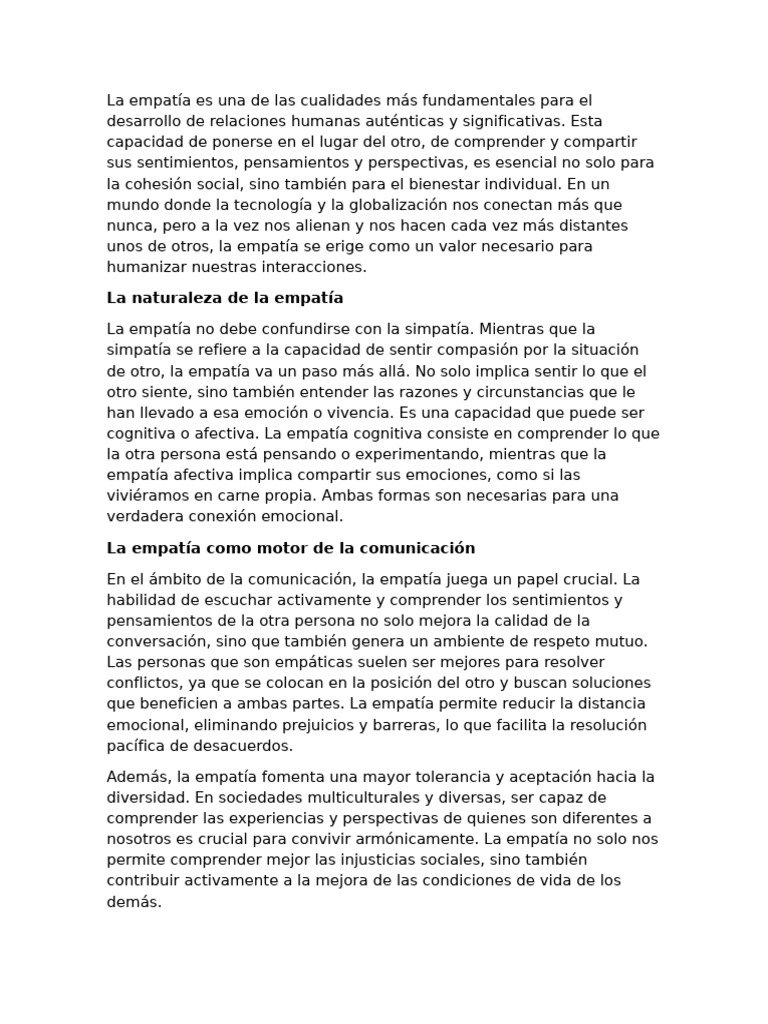 La importancia de la empatía en la sociedad | PDF | Empatía | Las emociones