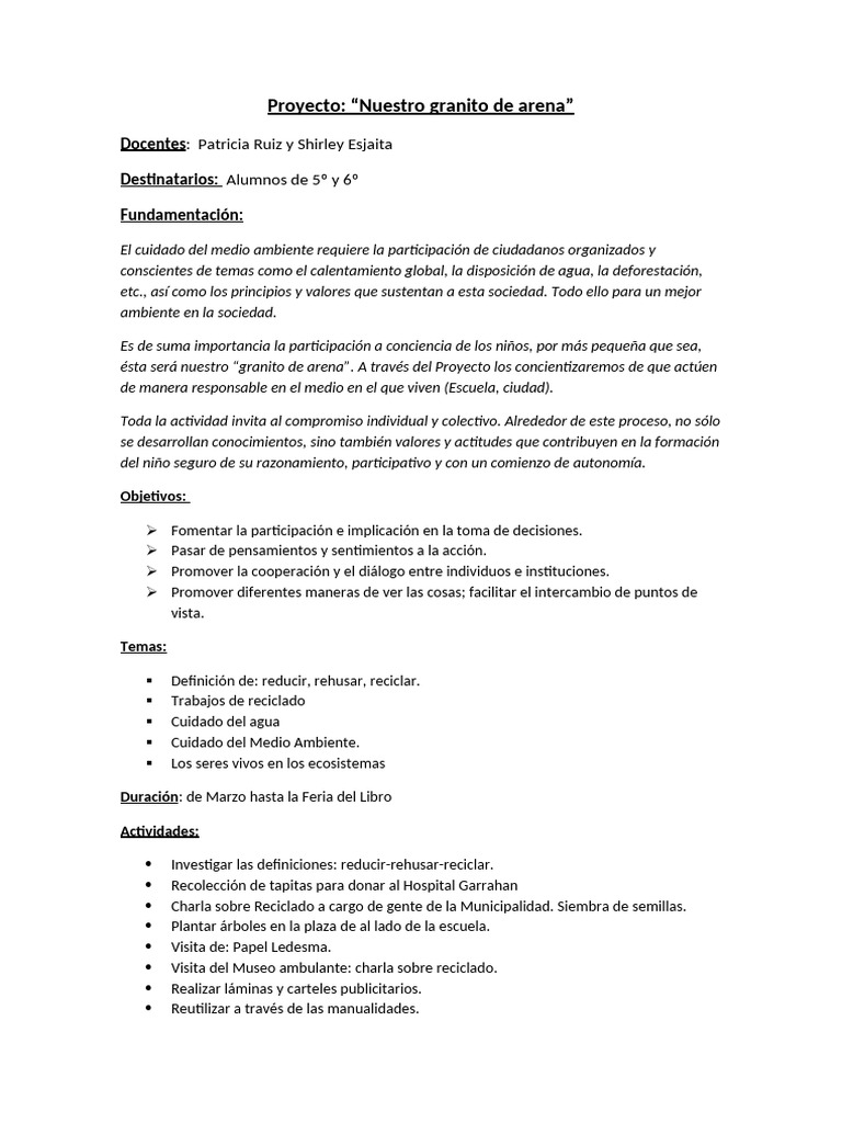 PROYECTO Cuidado Del Medio Ambiente | PDF | Entorno natural