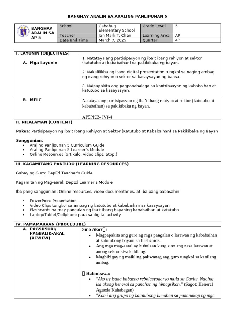 CO - Q4 - DLP - AP 5 - DepEdClick | PDF