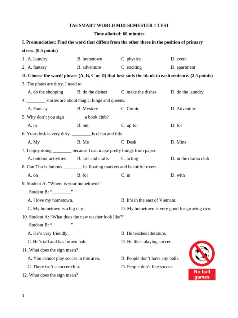 TA6 Smart World Mid-Semester Test | PDF | Amsterdam | English Language