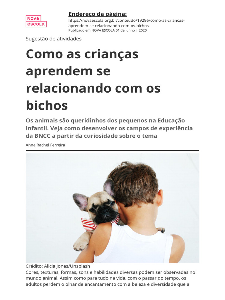Como As Criancas Aprendem Se Relacionando Com Os Bichos | PDF | Pré ...