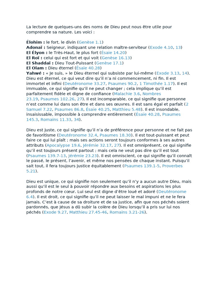 Noms et attributs de Dieu dans la Bible | PDF