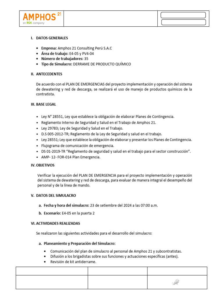 Informe de Simulacro de Derrame Químico | PDF