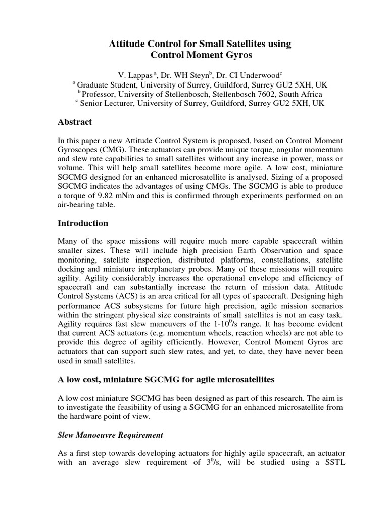 Agile Attitude Control for Small Satellites | PDF | Electric Motor ...