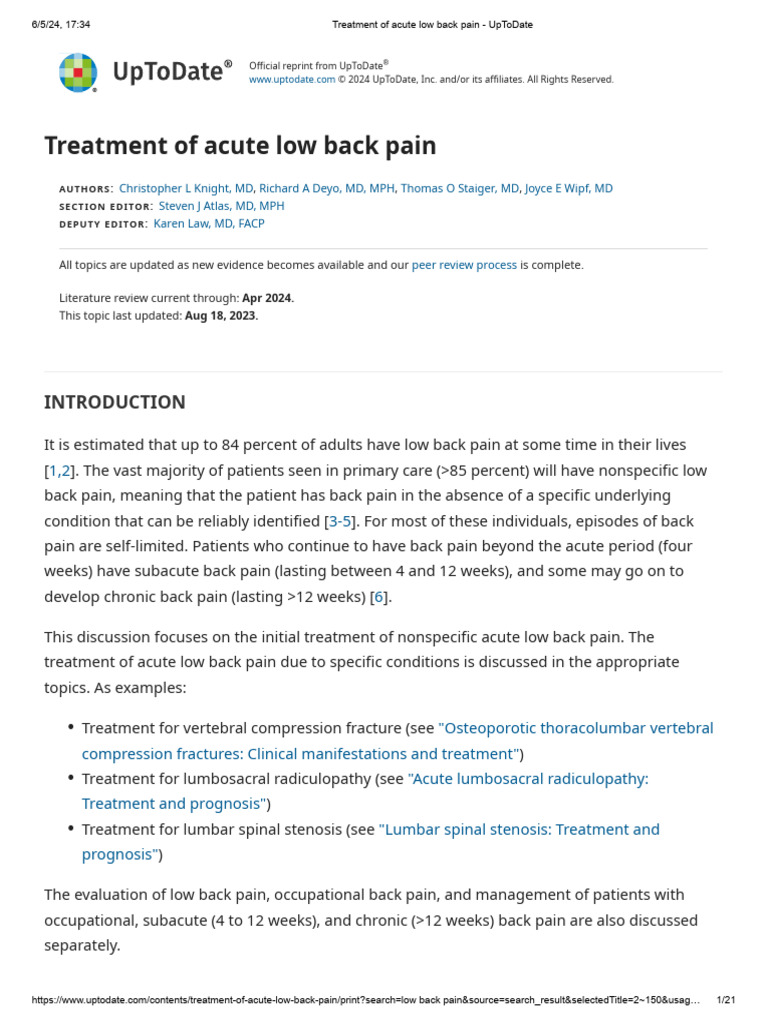 Treatment of Acute Low Back Pain - UpToDate | PDF | Low Back Pain | Opioid
