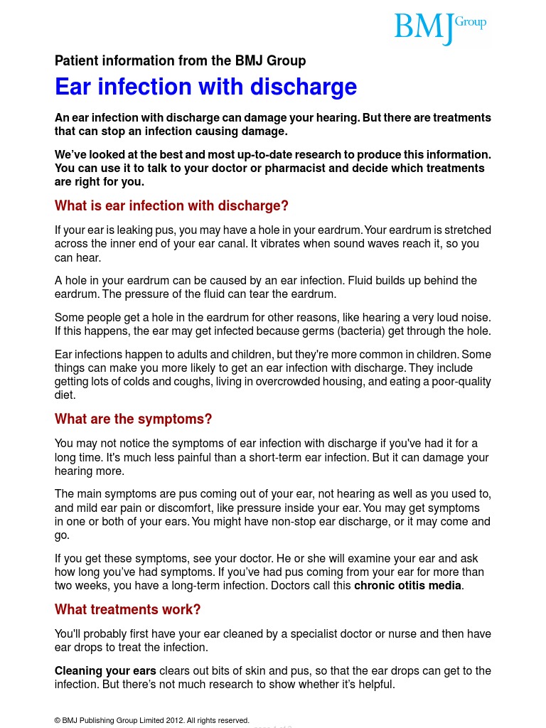 Ear Infection With Discharge: Patient Information From The BMJ Group ...