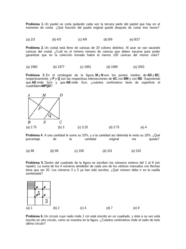 Problemas de Matemáticas y Lógica | PDF | Triángulo | Objetos geométricos