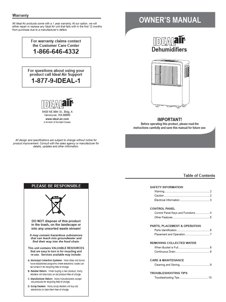 Ideal Air 700830 Owners Manual | PDF | Electrical Connector | Humidity