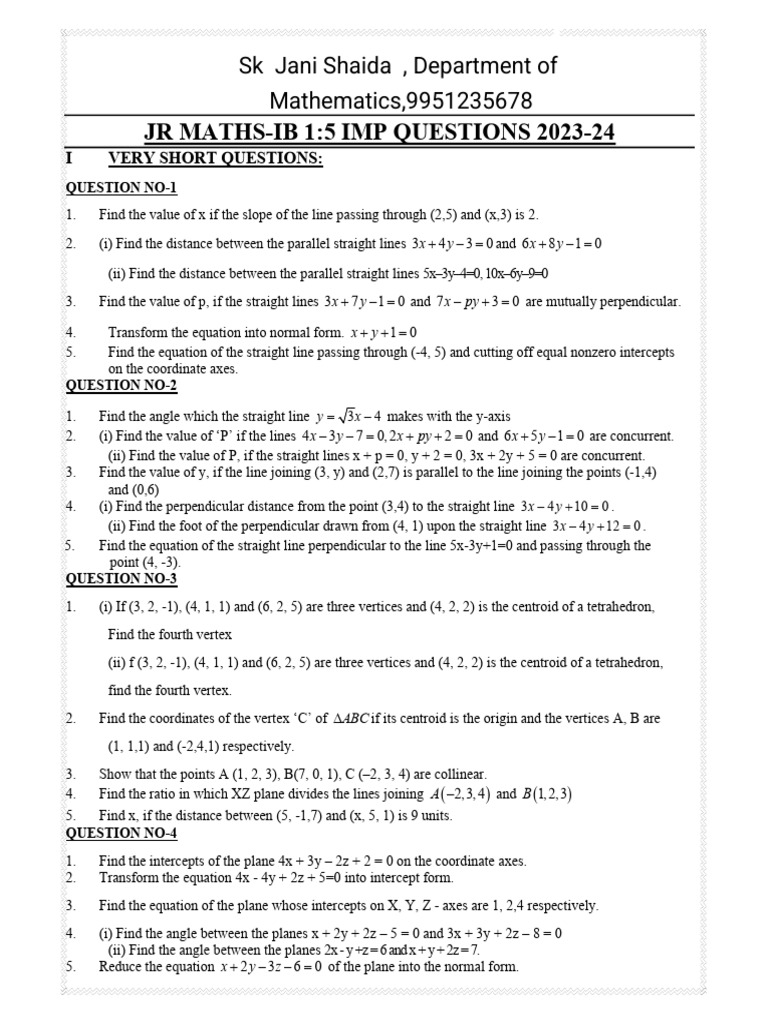 SK Jani Shaida, Department of Mathematics, 1B All Important Questions ...